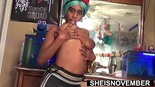 Taking Off Skirt For Intense Vagina Squirting Climax, Panties Removed From Big Ass, Pretty Ebony Babe Sheisnovember Wiggling Hips, Large Saggy Breasts And Dark Nipples Bouncing During Female Orgasm By Msnovember