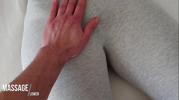 Touching her pussy in grey Yogapants