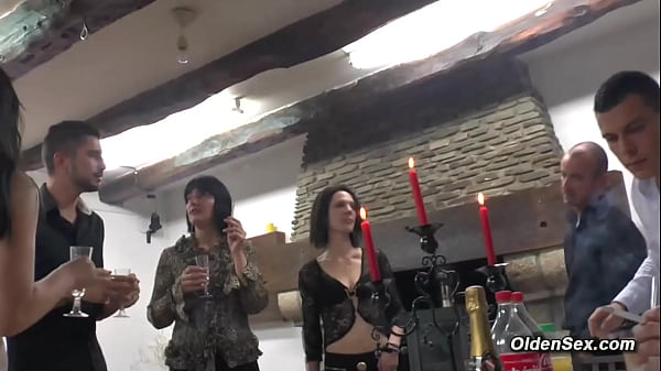 MILFs and babe in amateur group sex after dinner